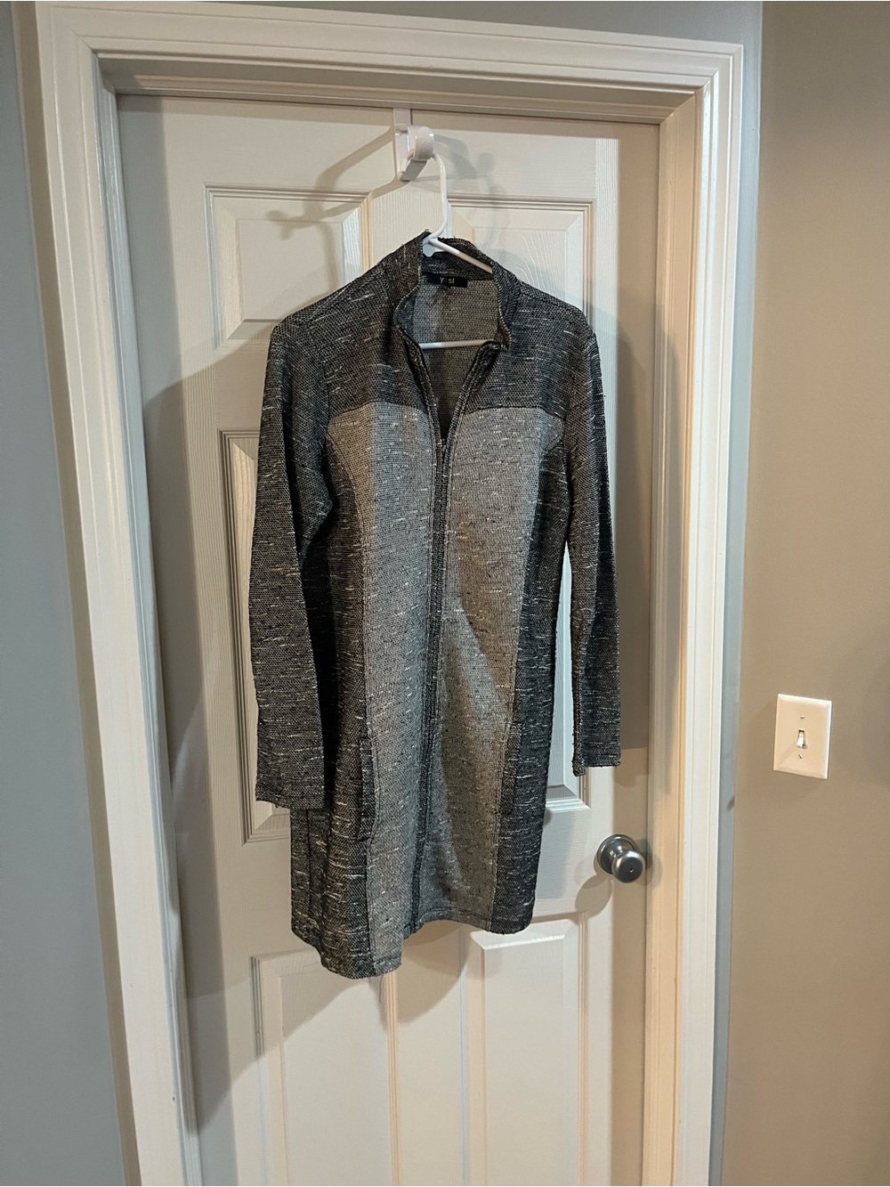 Long Sleeve Gray Zip-Front Knit Dress